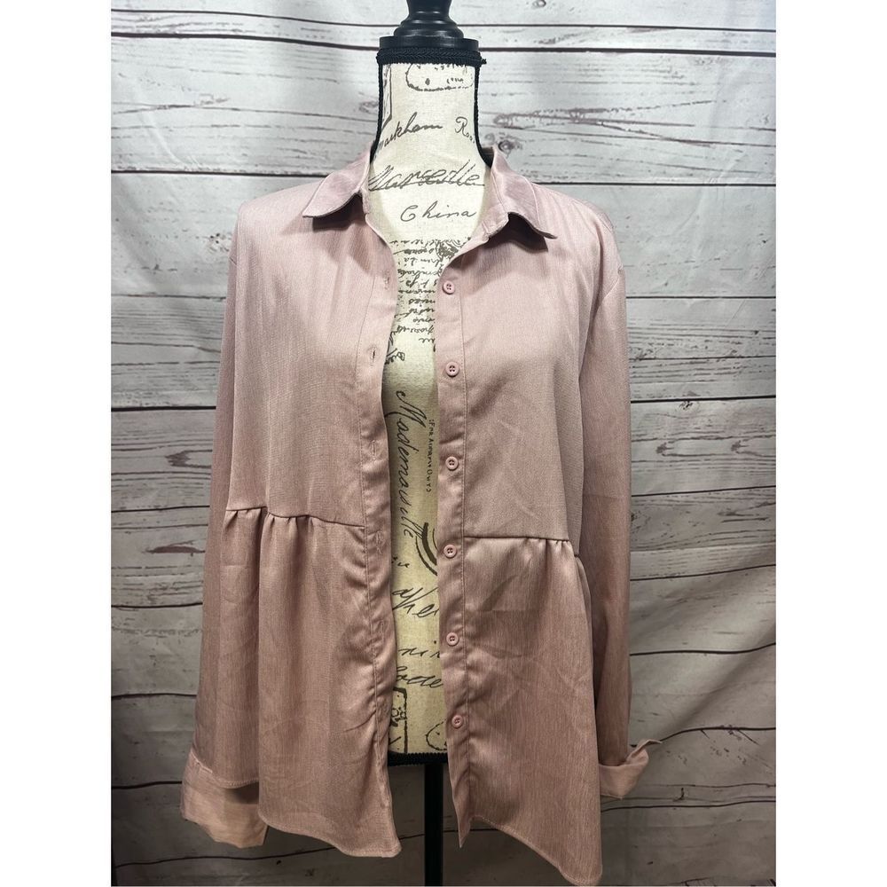 AGNES & DORA Pink Polyester Button Down Babydoll Blouse XL